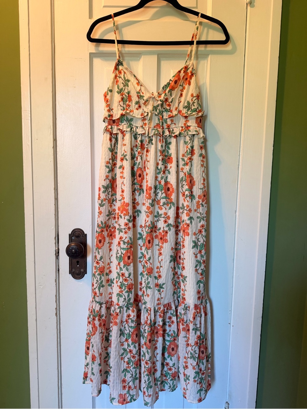 Band of the Free Floral Ruffle Maxi Dress - White with Orange Floral small